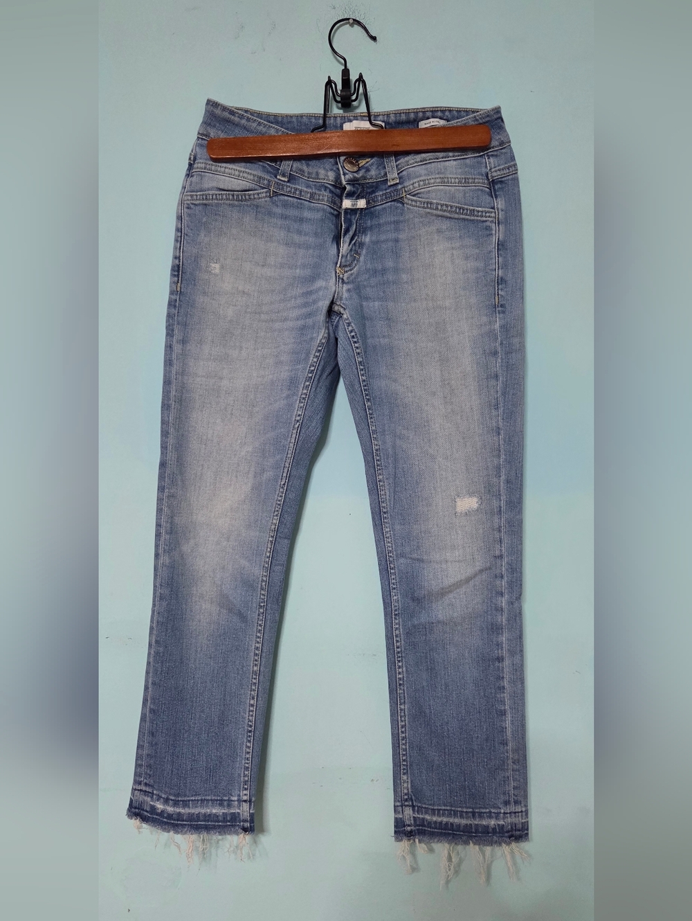 Closed Light Blue Skinny Jeans with Raw Hem, Low Rise